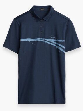 NWT BOEN Mens M Polo Golf Shirt Offset Bleach Stripe Peruvian Cotton Luxury $94